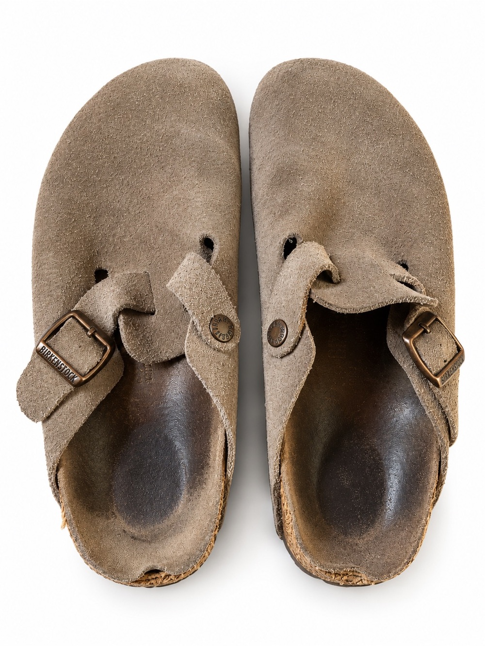 Vintage 90s Birkenstock Boston Suede Cork Clogs Taupe Brown 39 US Women 8